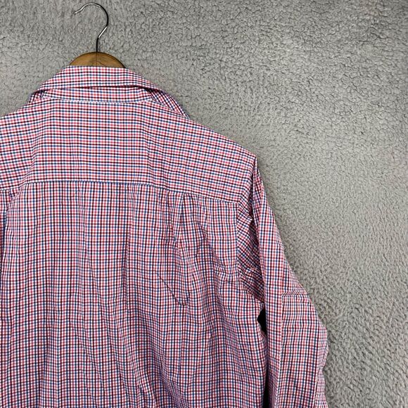 David Donahue Shirt Mens Large Blue Red Gingham Plaid Check Button Cotton Oxford - Picture 10 of 11